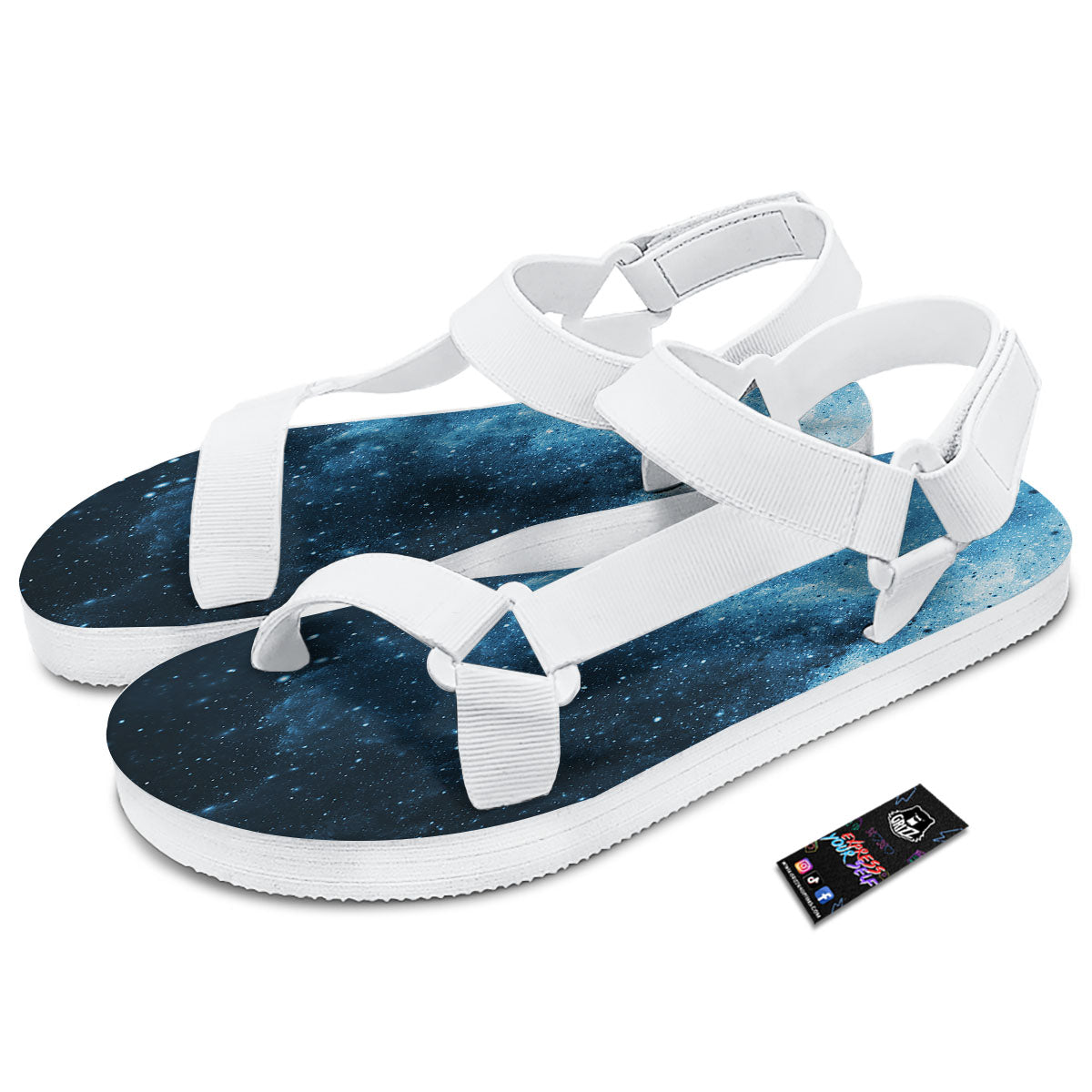 Galaxy Space White Cloud Print White Open Toe Sandals-grizzshop