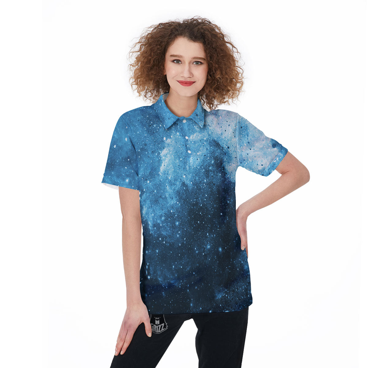 Galaxy Space White Cloud Print Women's Golf Shirts-grizzshop