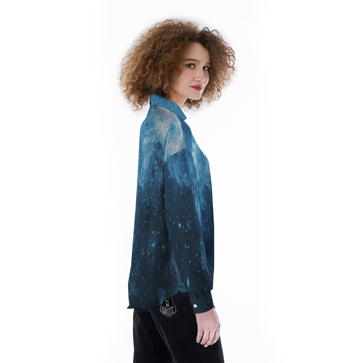Galaxy Space White Cloud Print Women's Long Sleeve Shirts-grizzshop