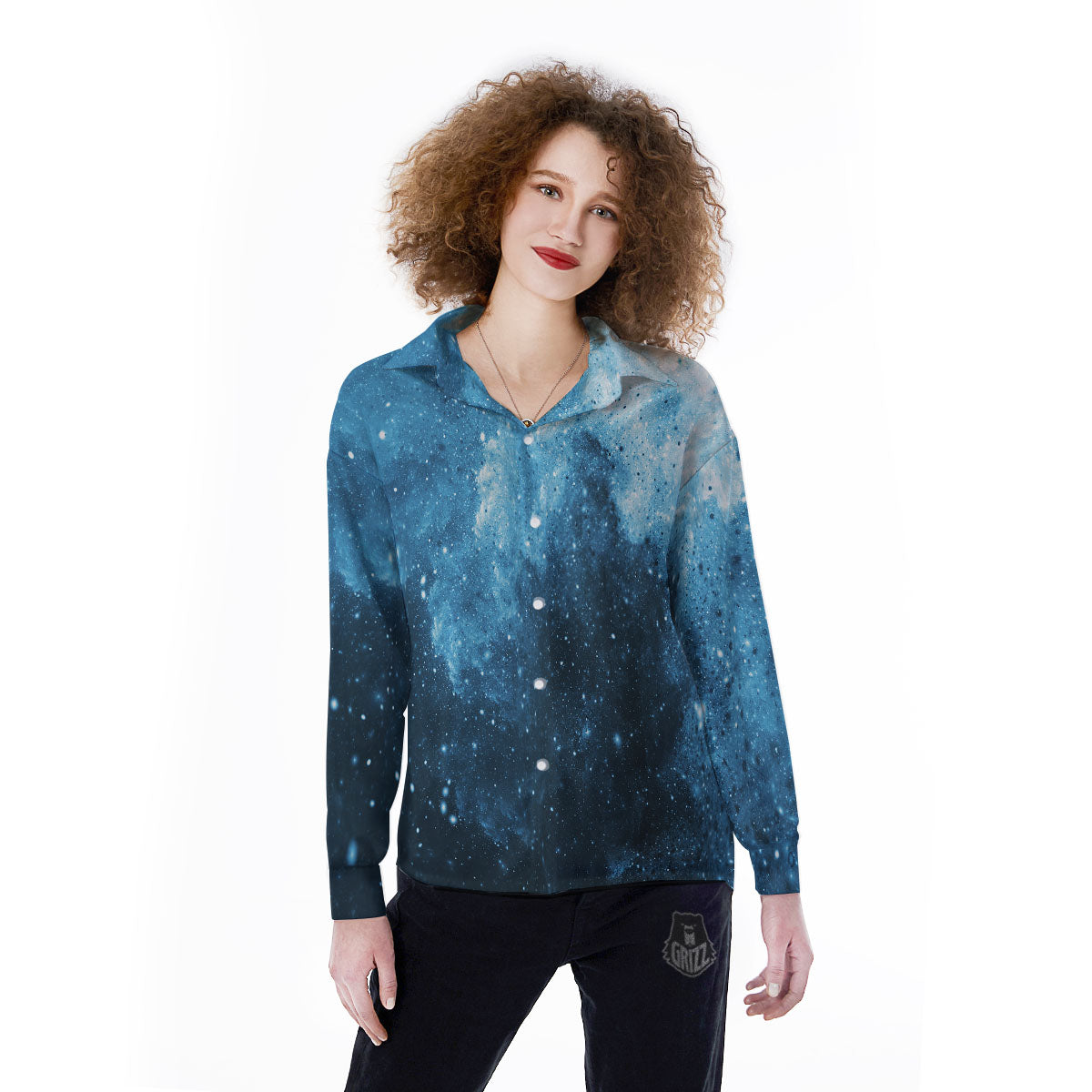 Galaxy Space White Cloud Print Women's Long Sleeve Shirts-grizzshop