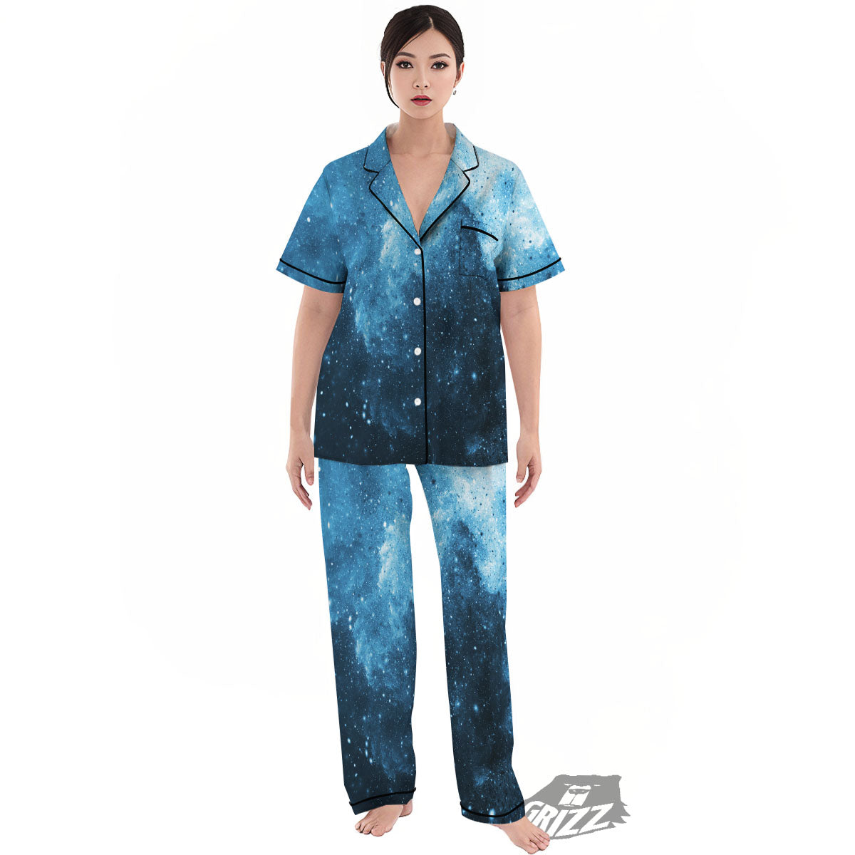 Galaxy Space White Cloud Print Women's Pajamas Set-grizzshop