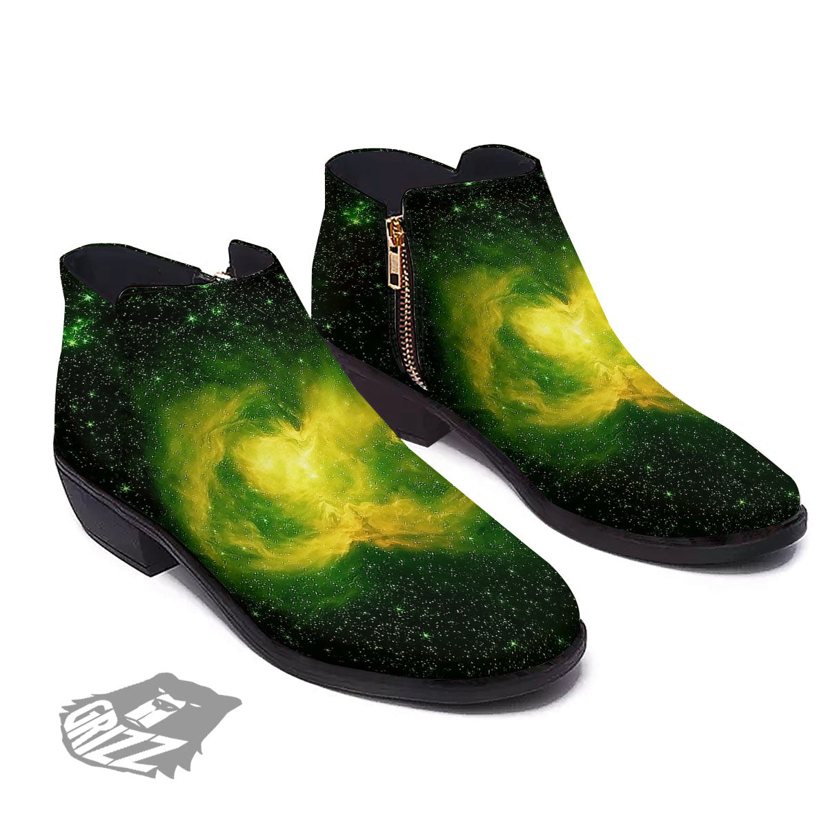 Galaxy Sparkle Green Print Ankle Boots-grizzshop