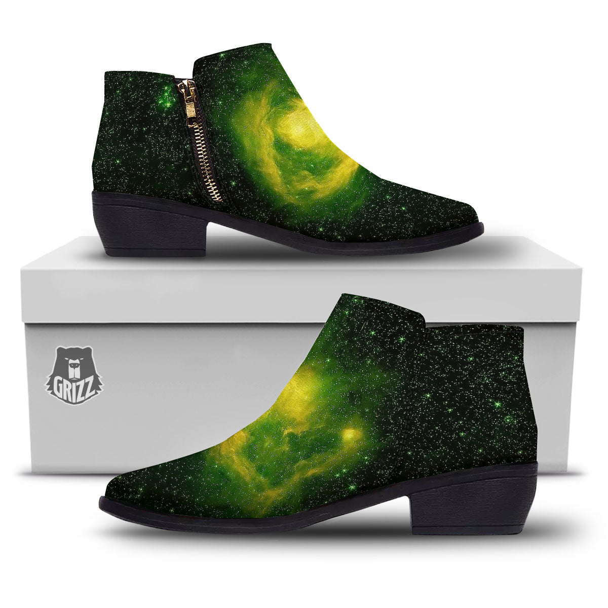 Galaxy Sparkle Green Print Ankle Boots-grizzshop