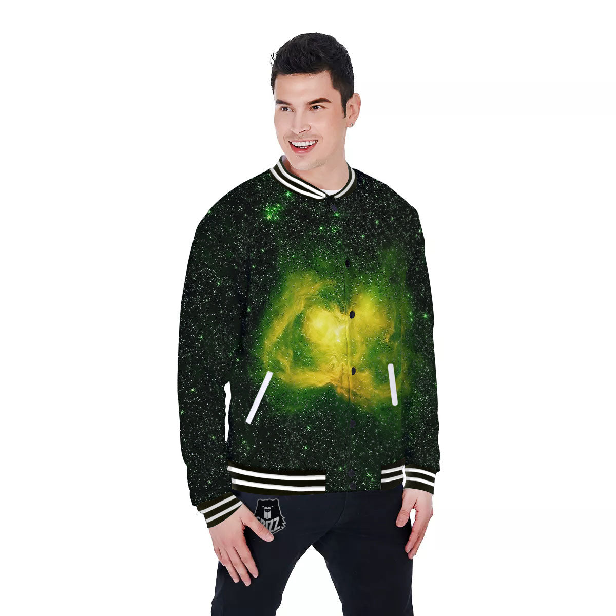 Galaxy Sparkle Green Print Baseball Jacket-grizzshop