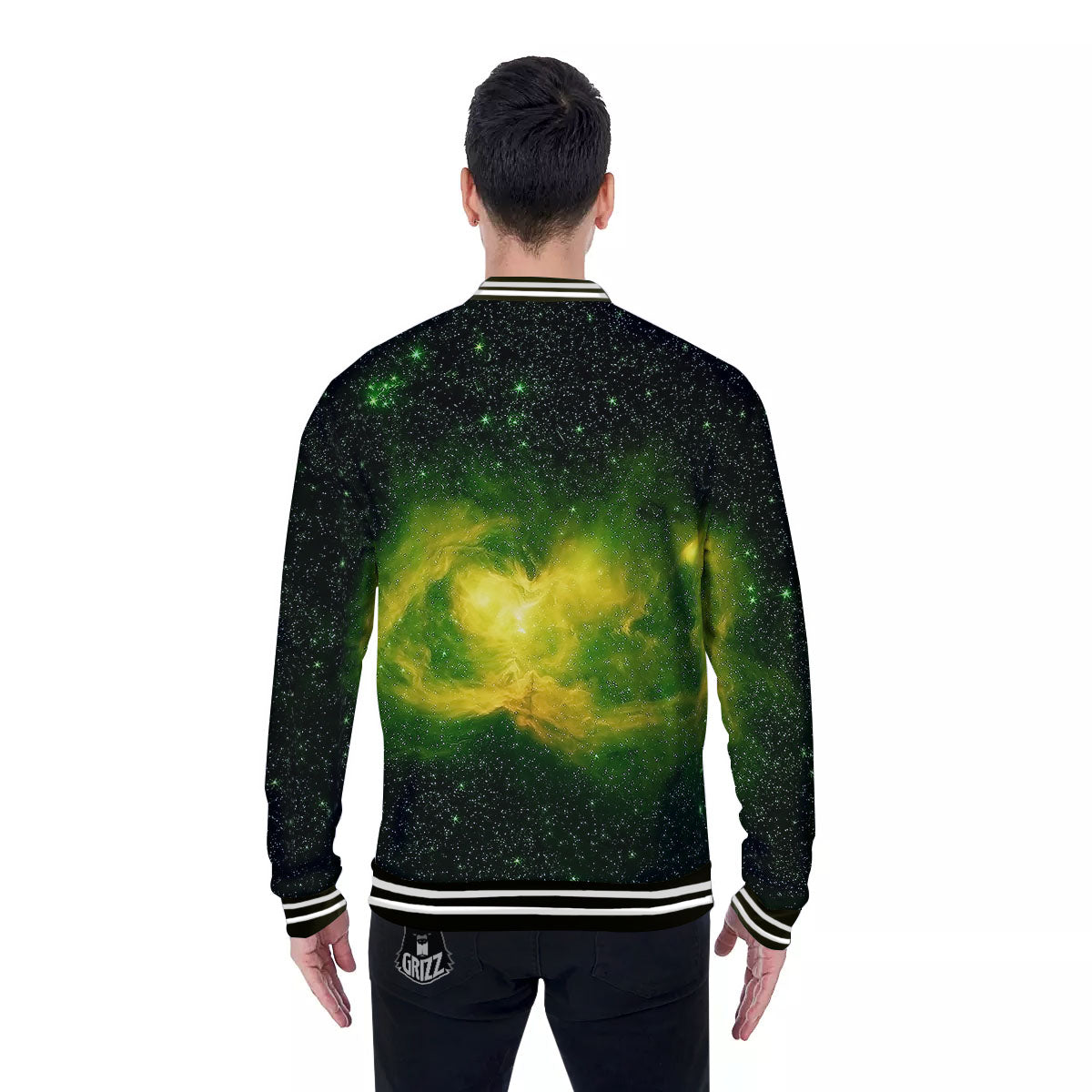 Galaxy Sparkle Green Print Baseball Jacket-grizzshop