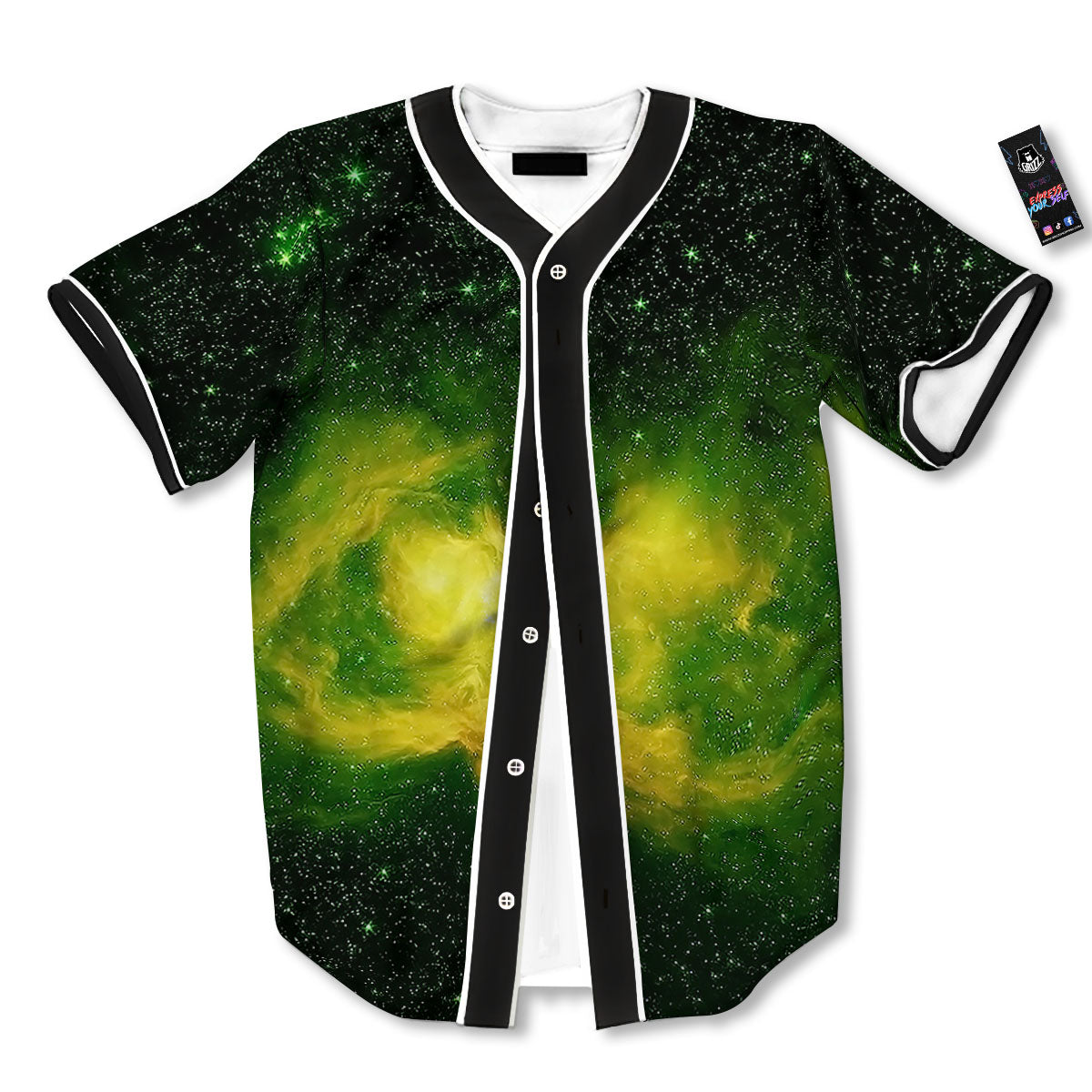 Galaxy Sparkle Green Print Baseball Jersey-grizzshop