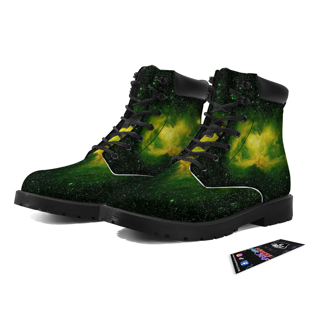 Galaxy Sparkle Green Print Boots-grizzshop
