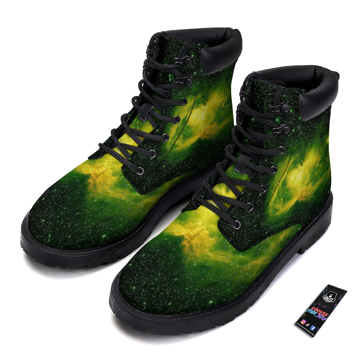 Galaxy Sparkle Green Print Boots-grizzshop