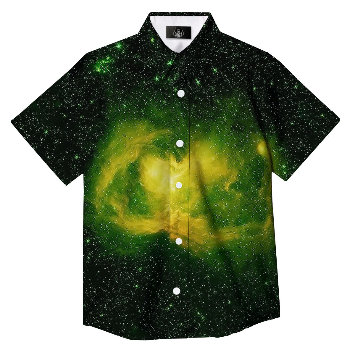 Galaxy Sparkle Green Print Button Up Shirt-grizzshop