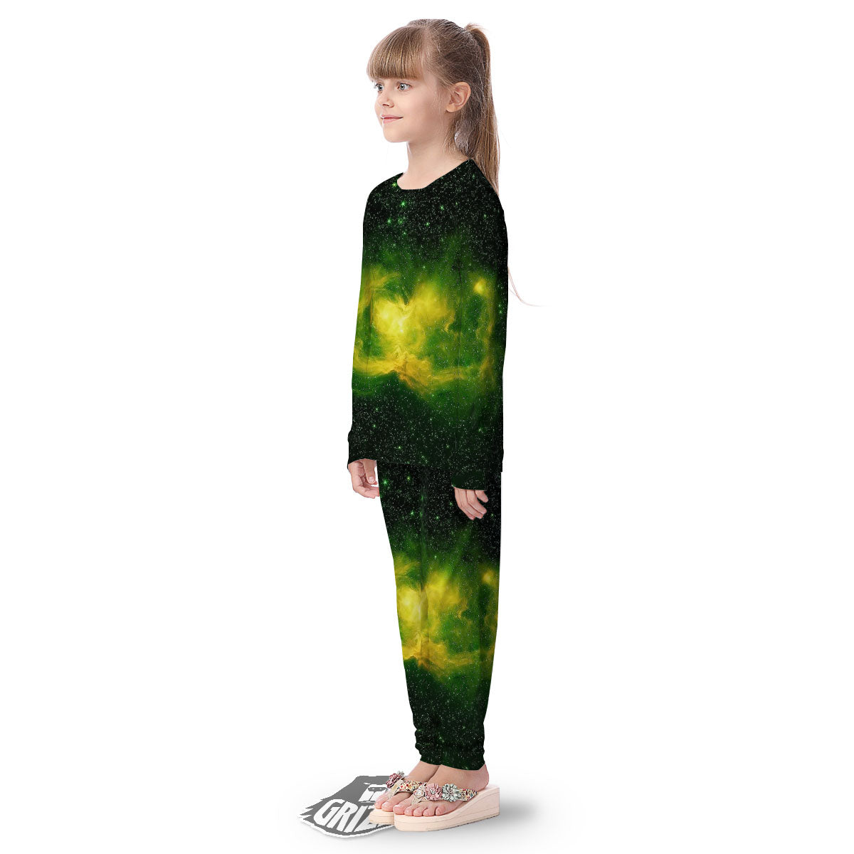 Galaxy Sparkle Green Print Kid's Pajamas-grizzshop
