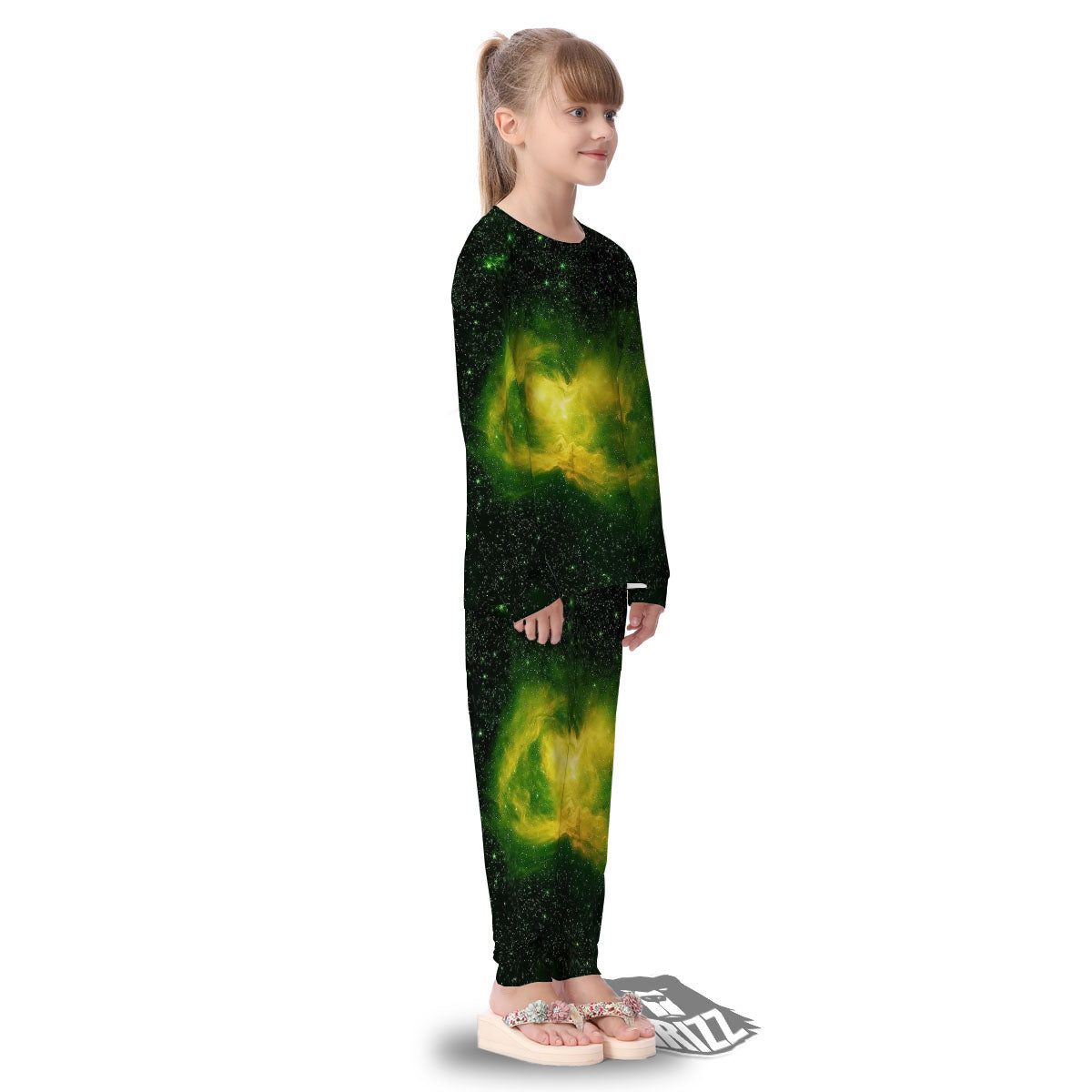 Galaxy Sparkle Green Print Kid's Pajamas-grizzshop