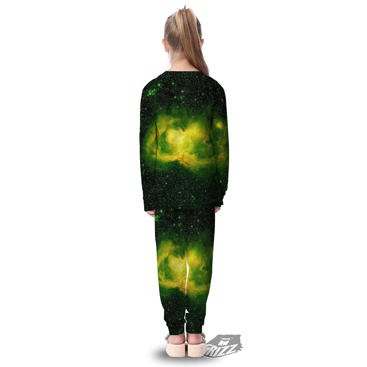 Galaxy Sparkle Green Print Kid's Pajamas-grizzshop