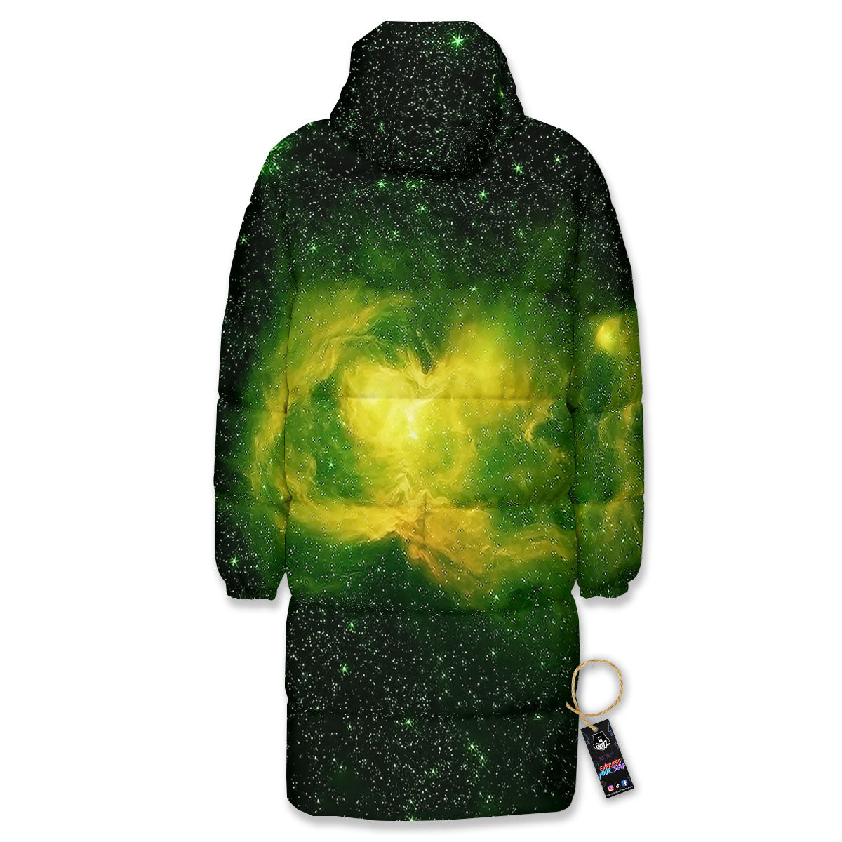Galaxy Sparkle Green Print Long Down Jacket-grizzshop