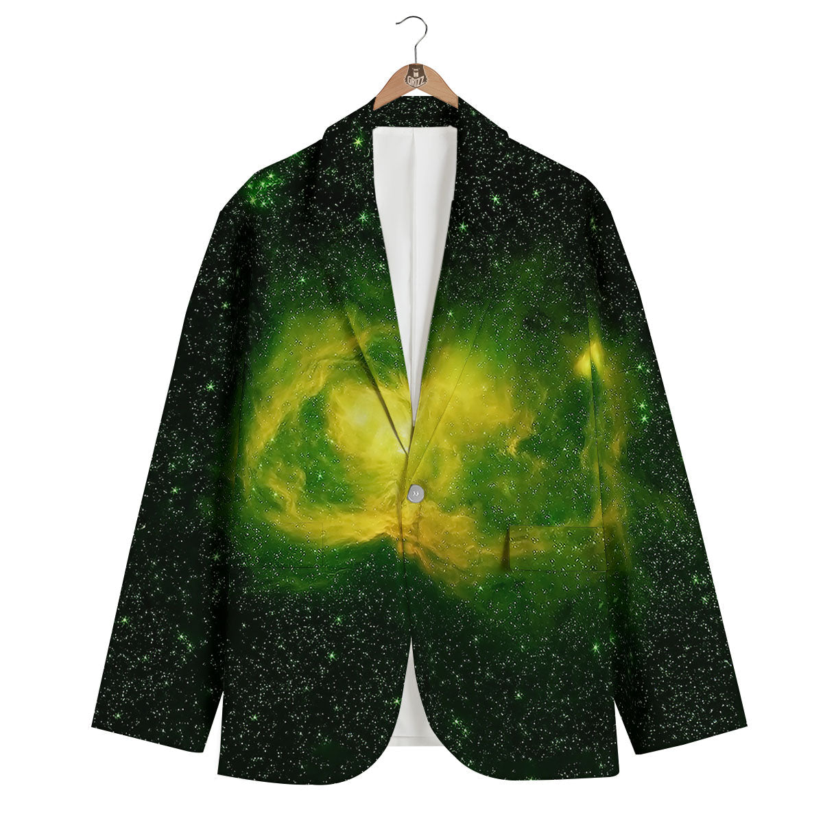 Galaxy Sparkle Green Print Men's Blazer-grizzshop
