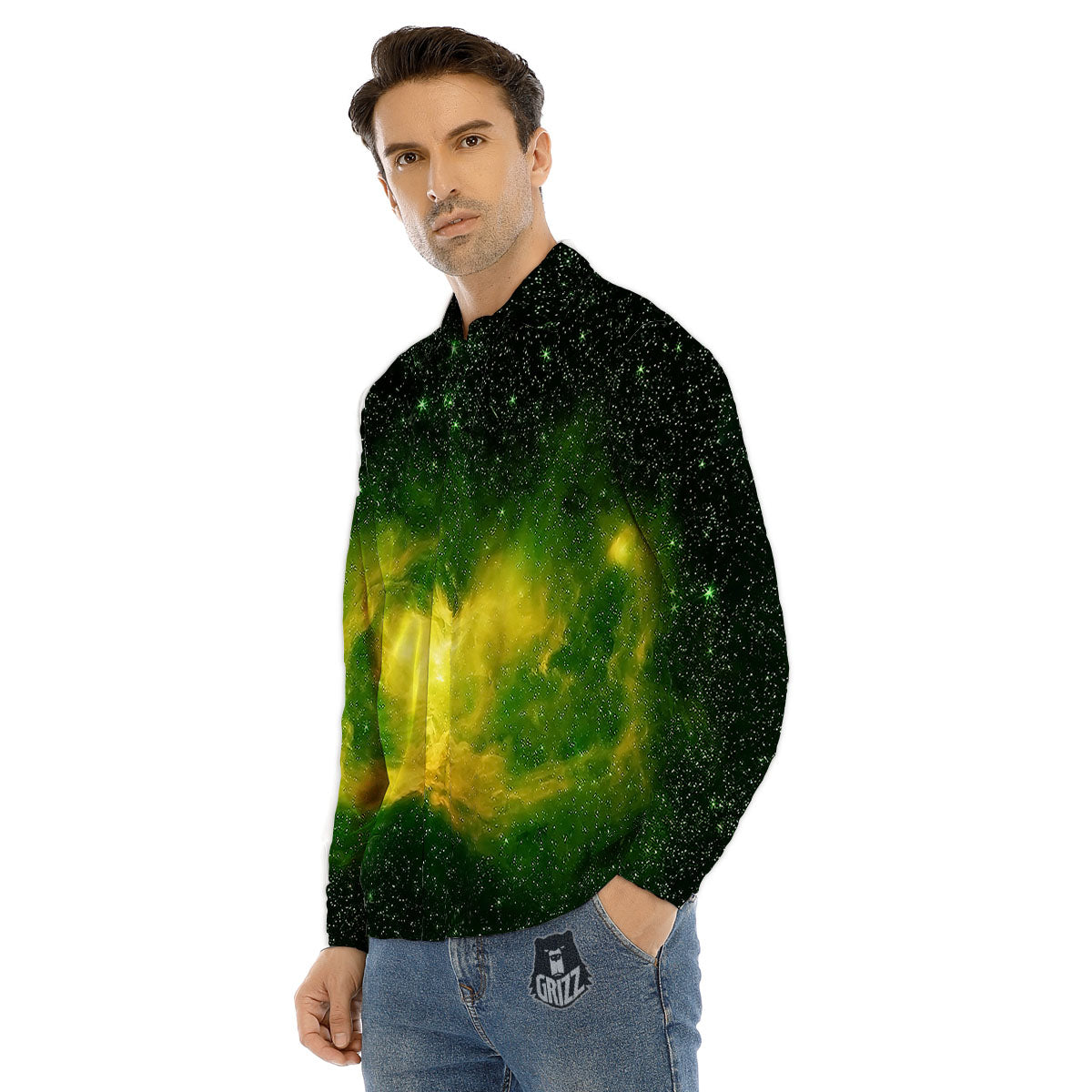 Galaxy Sparkle Green Print Men's Dress Shirts-grizzshop