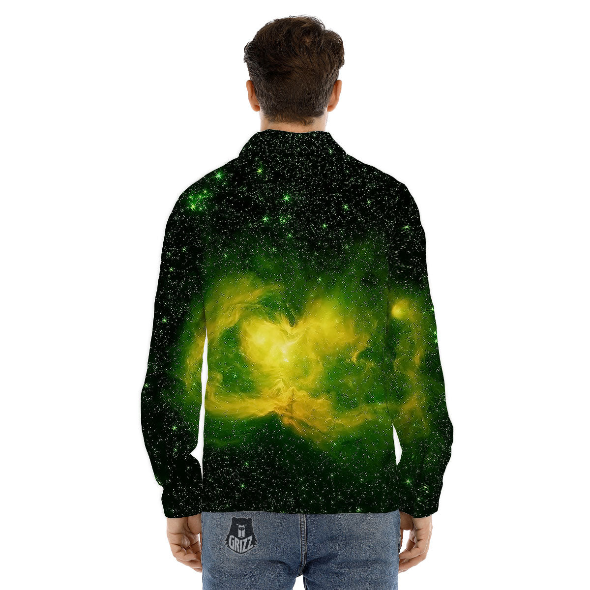 Galaxy Sparkle Green Print Men's Dress Shirts-grizzshop