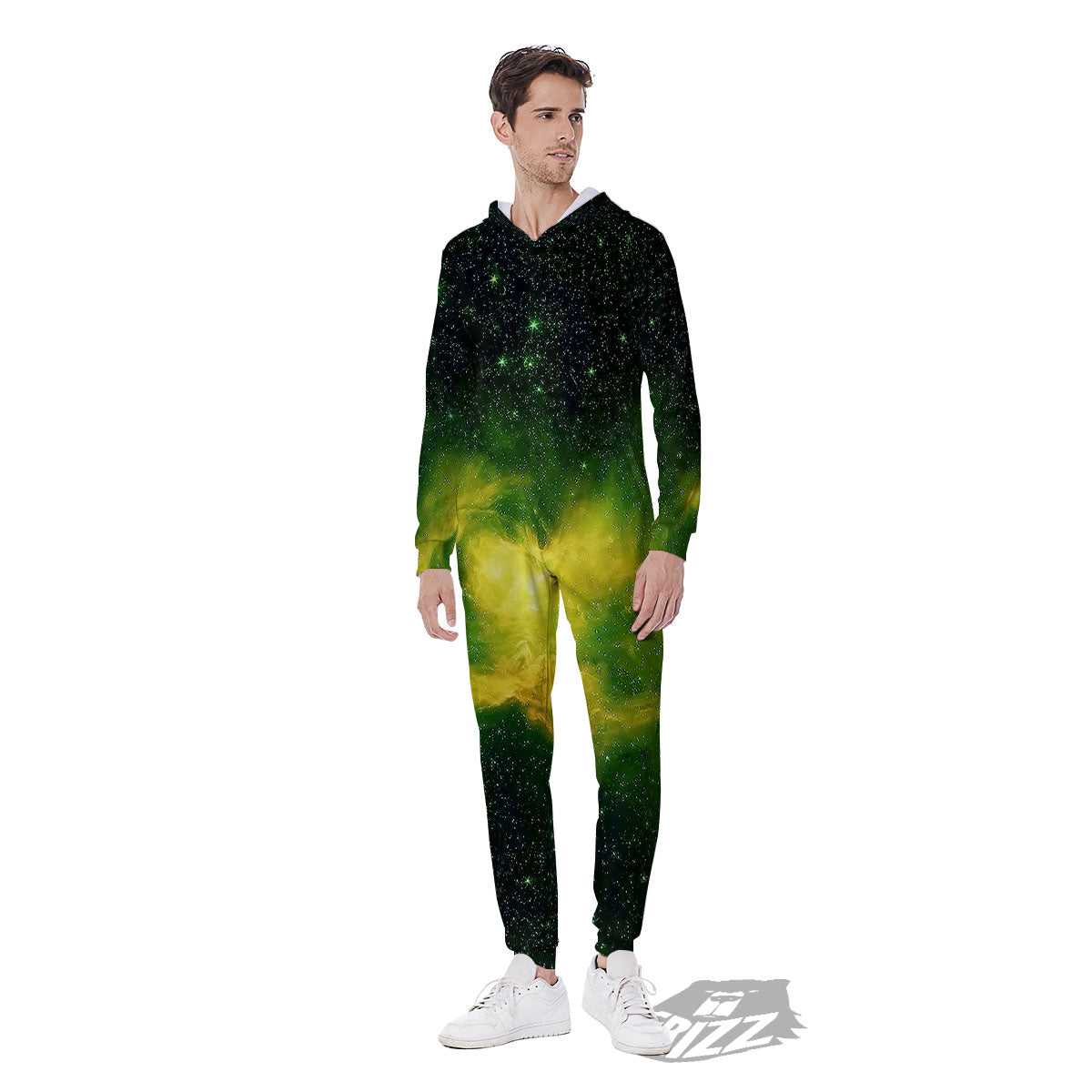 Galaxy Sparkle Green Print Men's Jumpsuit-grizzshop