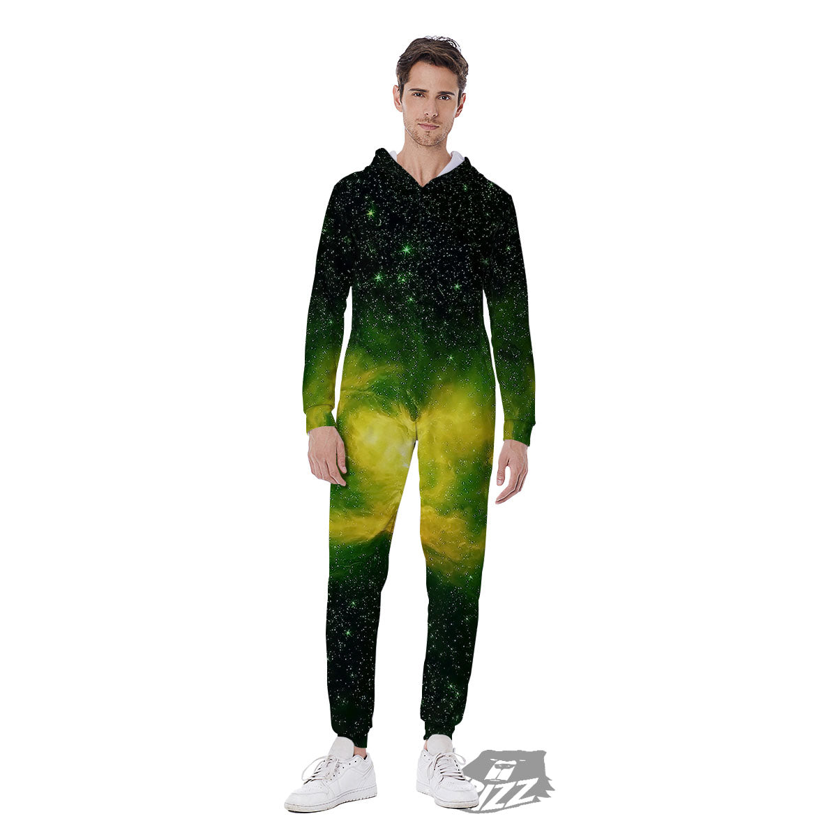 Galaxy Sparkle Green Print Men's Jumpsuit-grizzshop