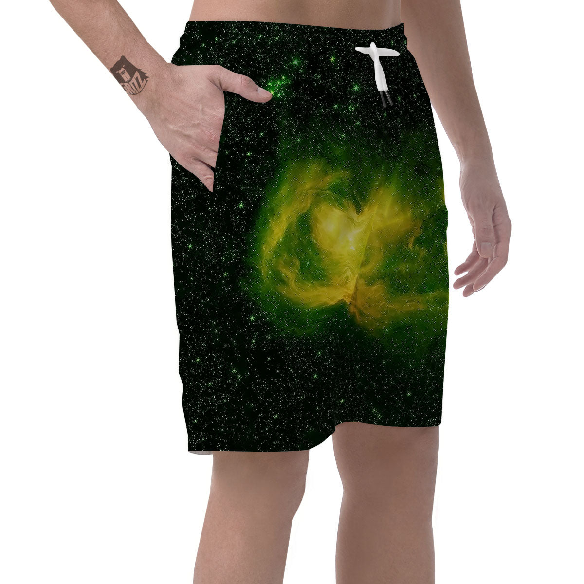 Galaxy Sparkle Green Print Men's Shorts-grizzshop