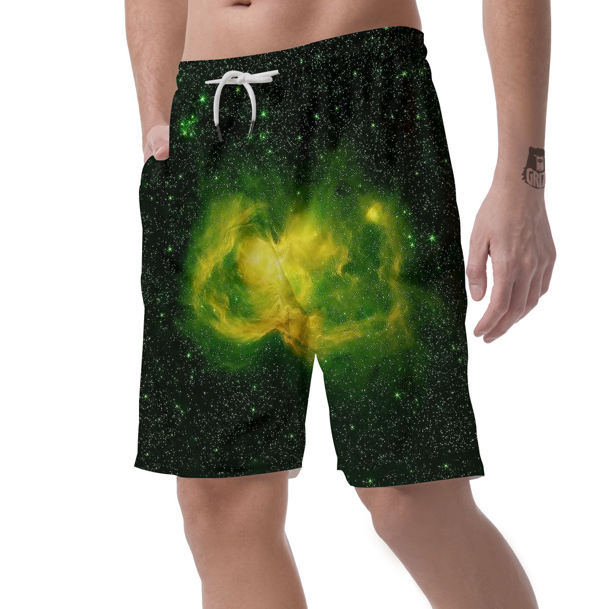Galaxy Sparkle Green Print Men's Shorts-grizzshop