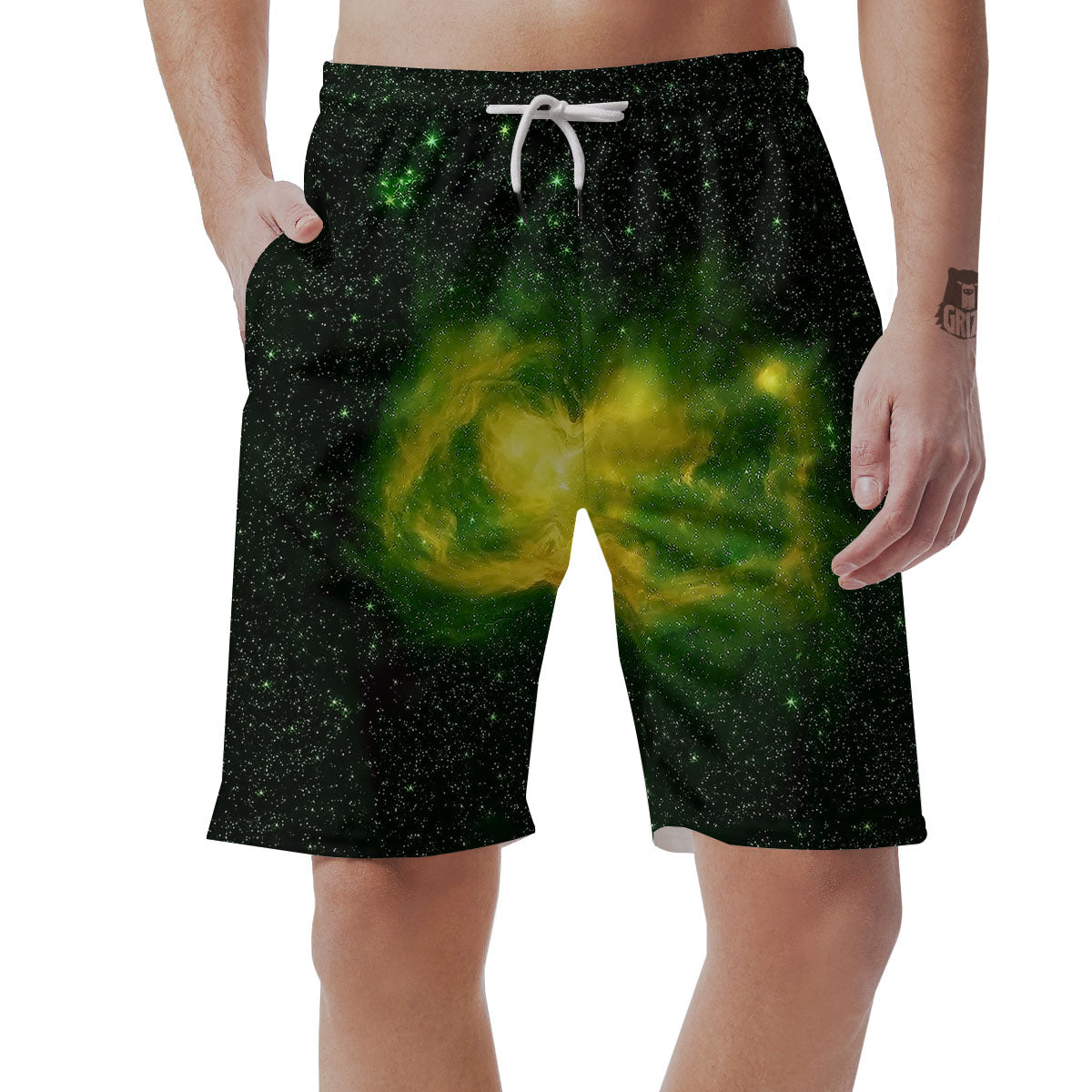 Galaxy Sparkle Green Print Men's Shorts-grizzshop