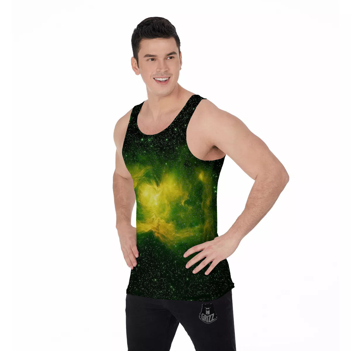 Galaxy Sparkle Green Print Men's Tank Top-grizzshop
