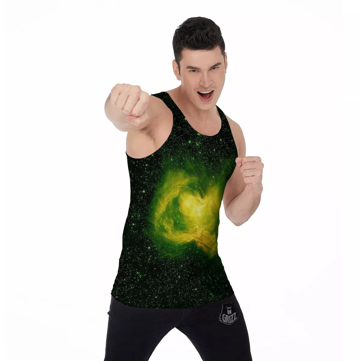 Galaxy Sparkle Green Print Men's Tank Top-grizzshop