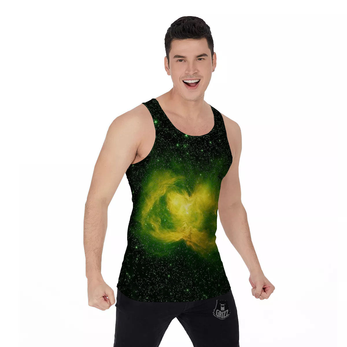 Galaxy Sparkle Green Print Men's Tank Top-grizzshop