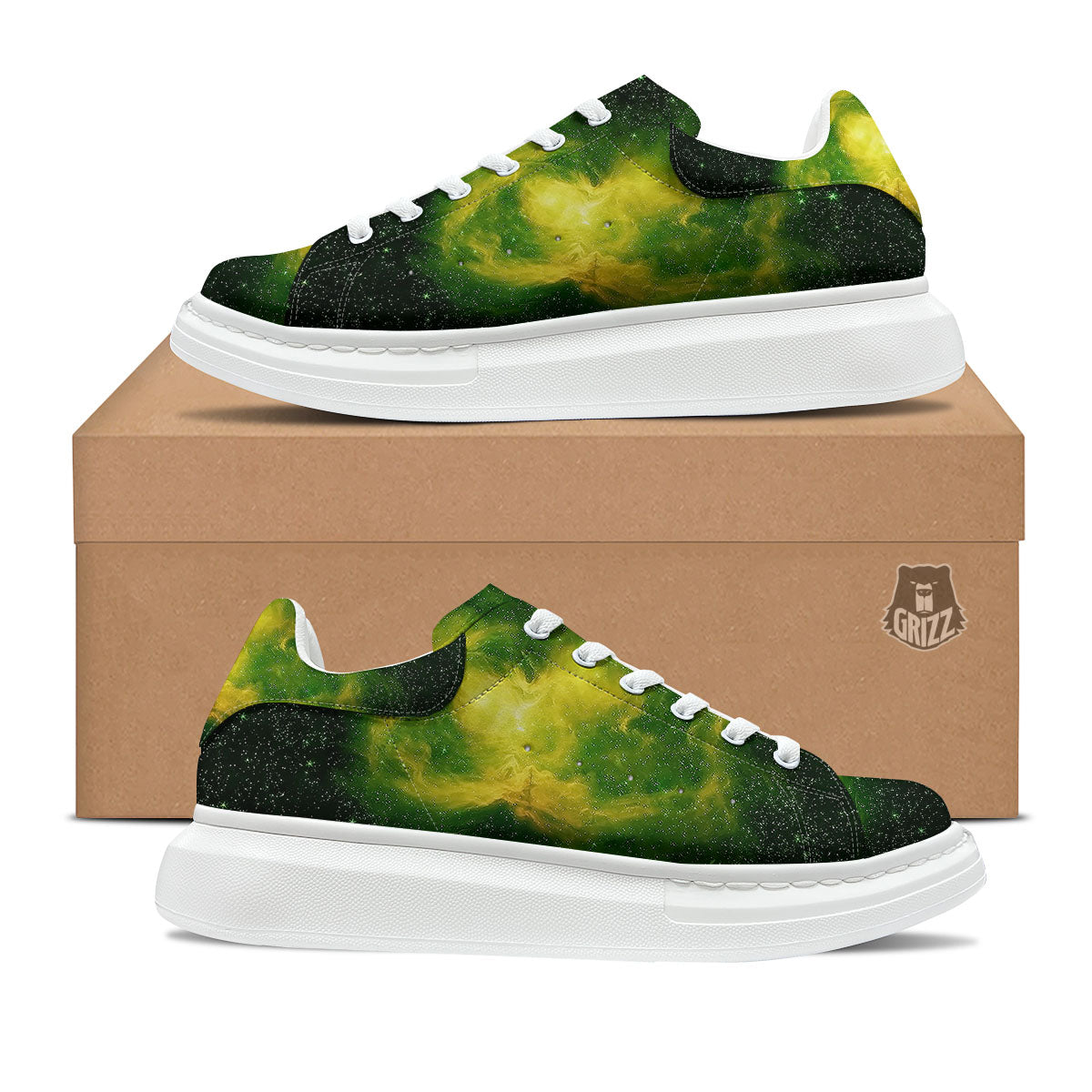 Galaxy Sparkle Green Print Platform Shoes-grizzshop