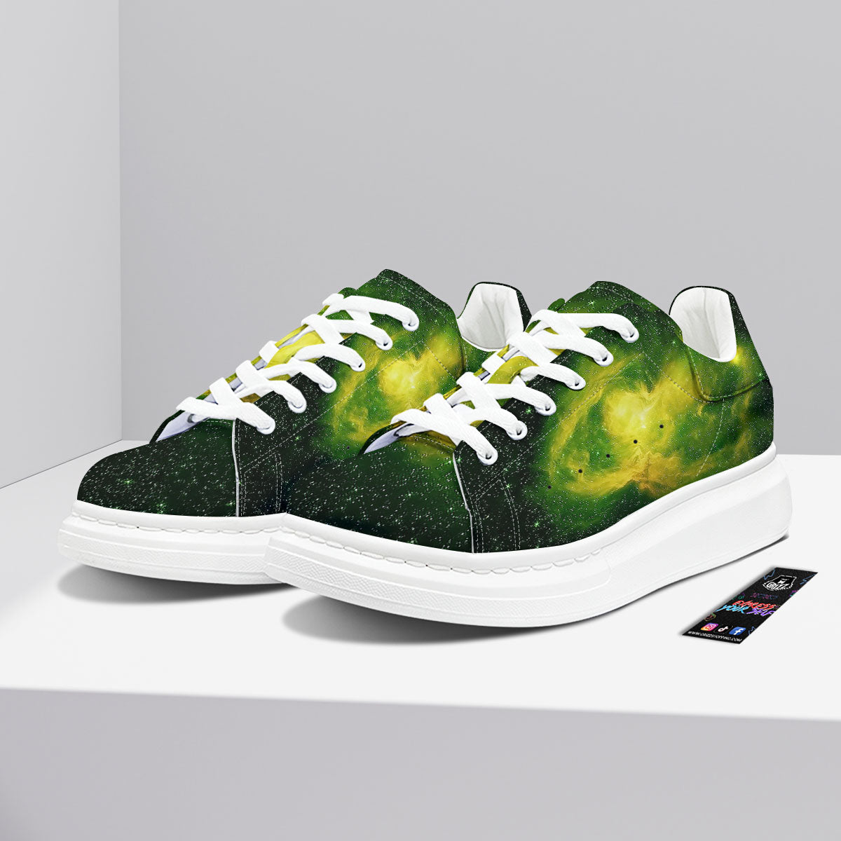 Galaxy Sparkle Green Print Platform Shoes-grizzshop