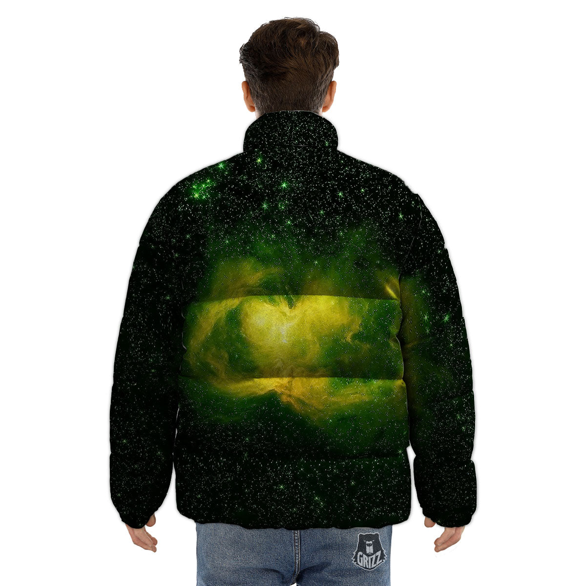 Galaxy Sparkle Green Print Puffer Jacket-grizzshop