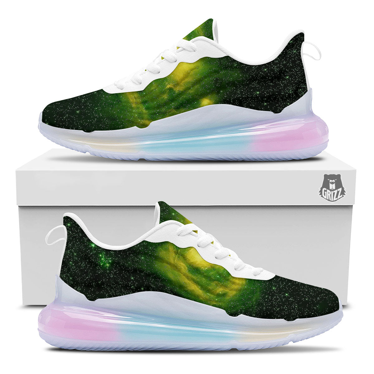 Galaxy Sparkle Green Print Running Sneakers-grizzshop