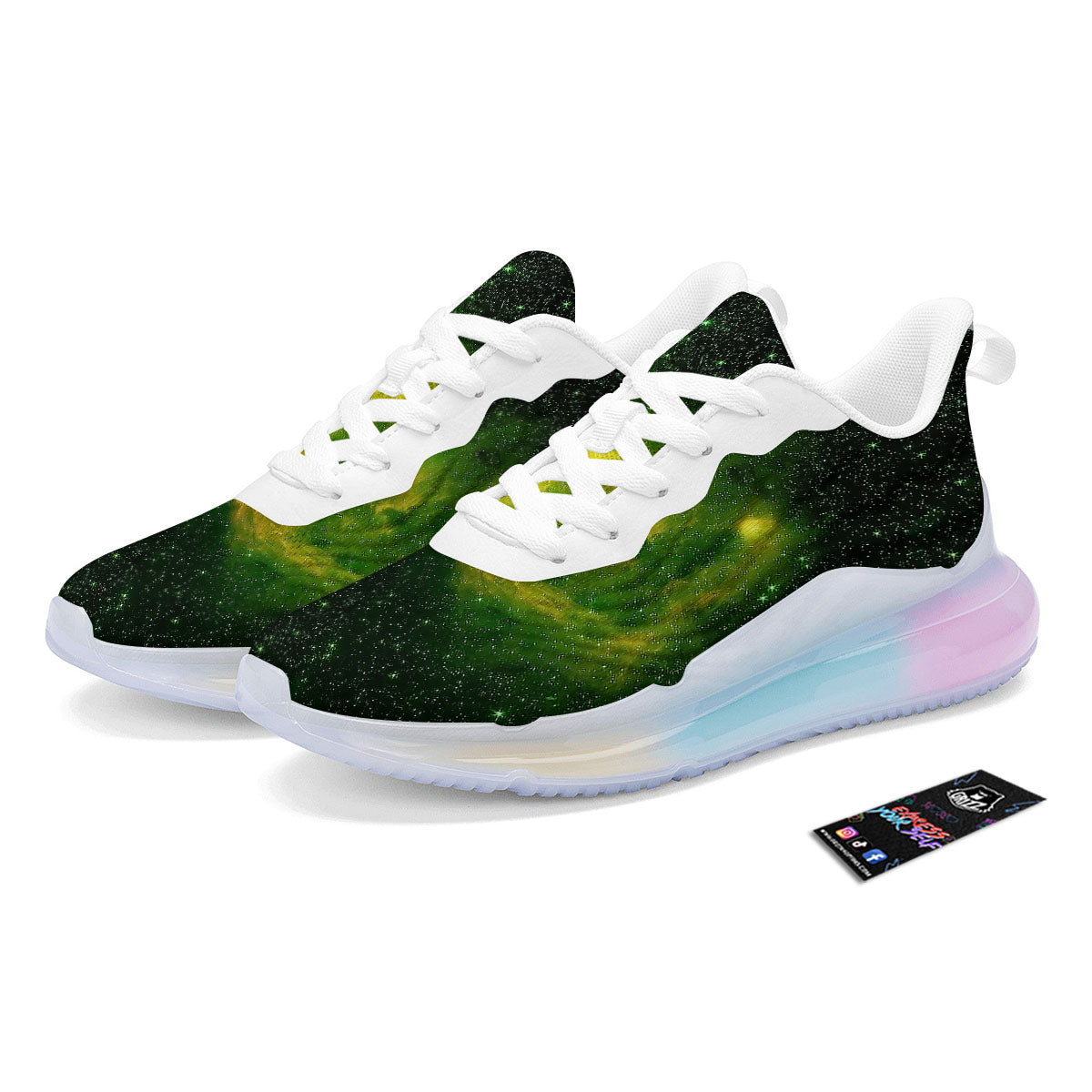 Galaxy Sparkle Green Print Running Sneakers-grizzshop