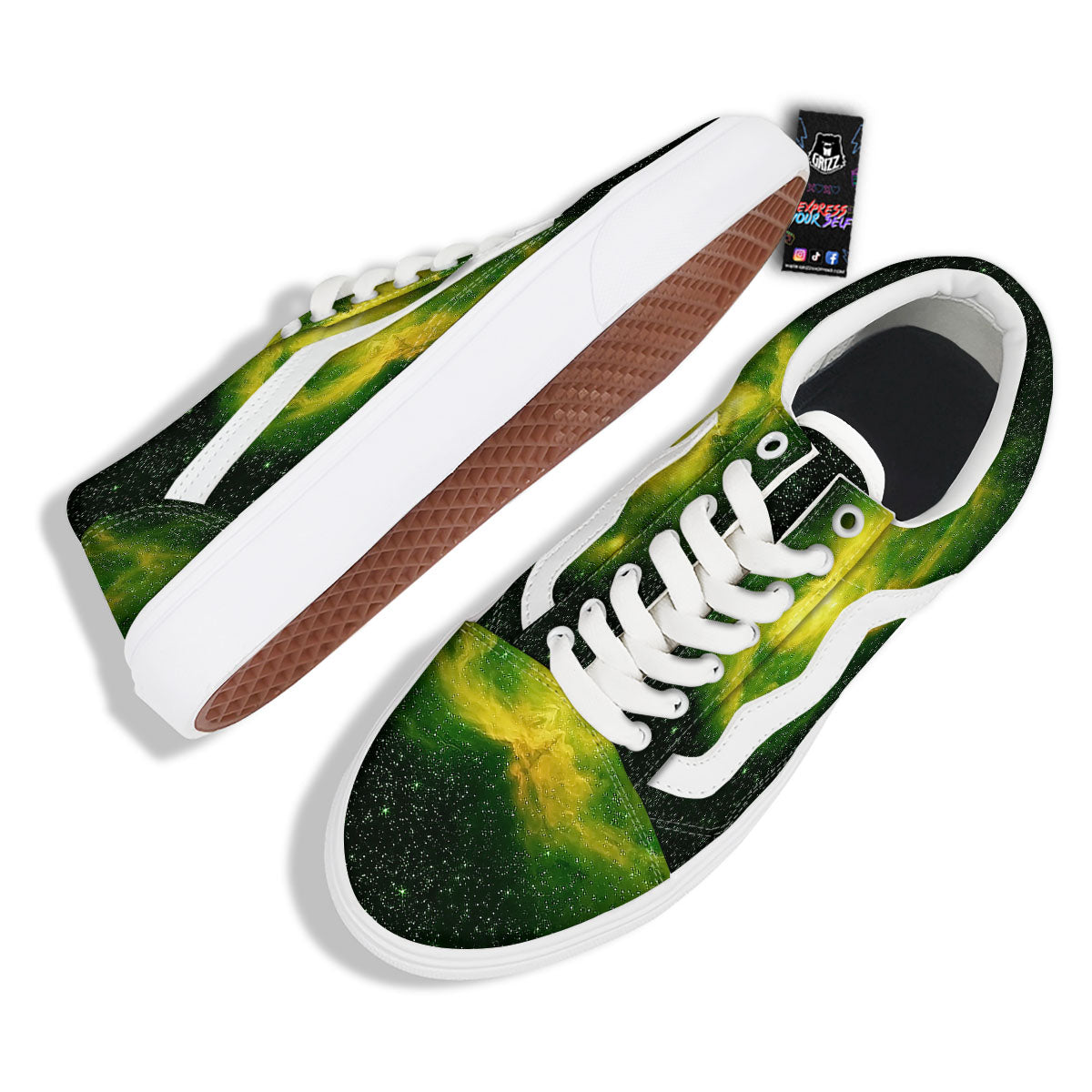 Galaxy Sparkle Green Print Skate Shoes-grizzshop