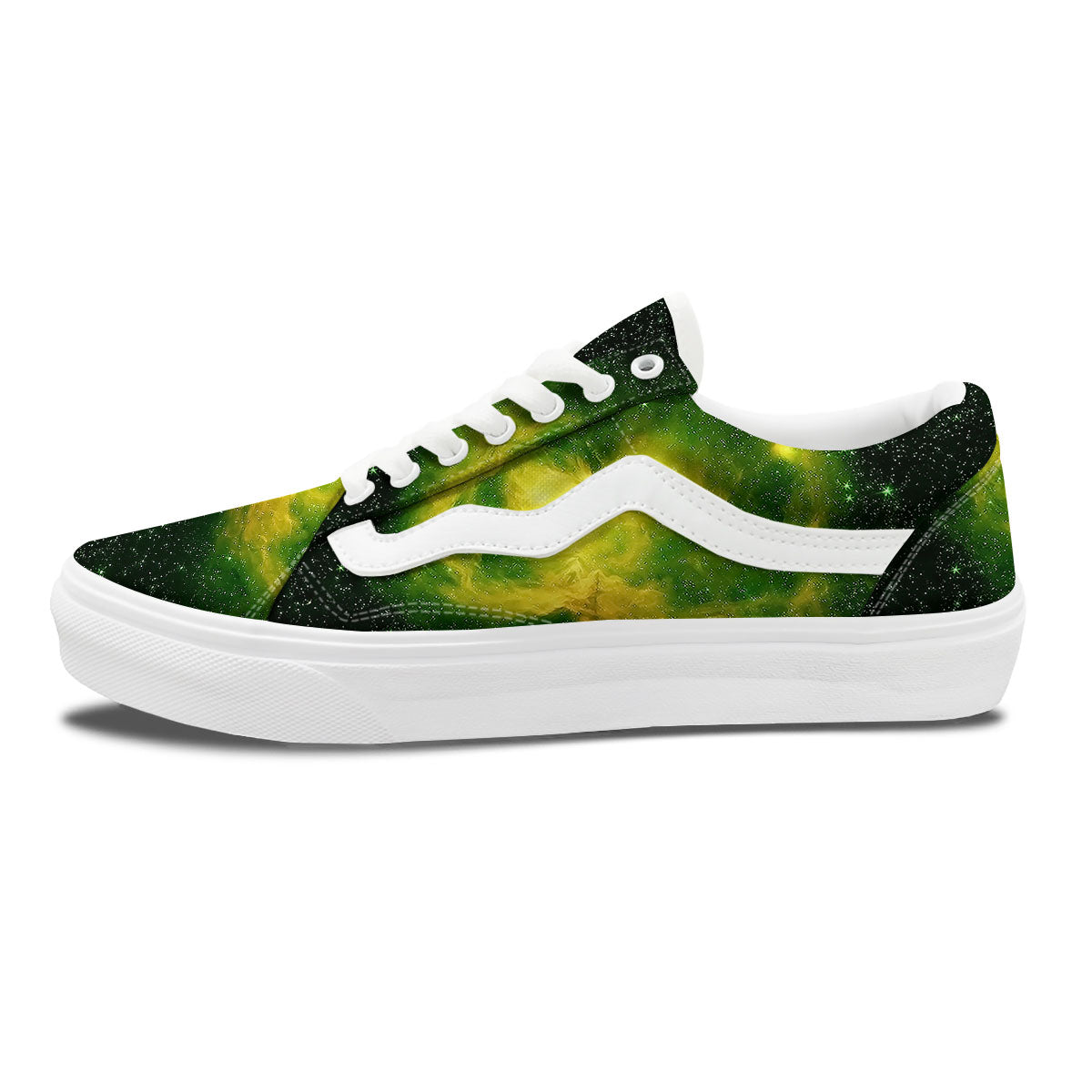 Galaxy Sparkle Green Print Skate Shoes-grizzshop