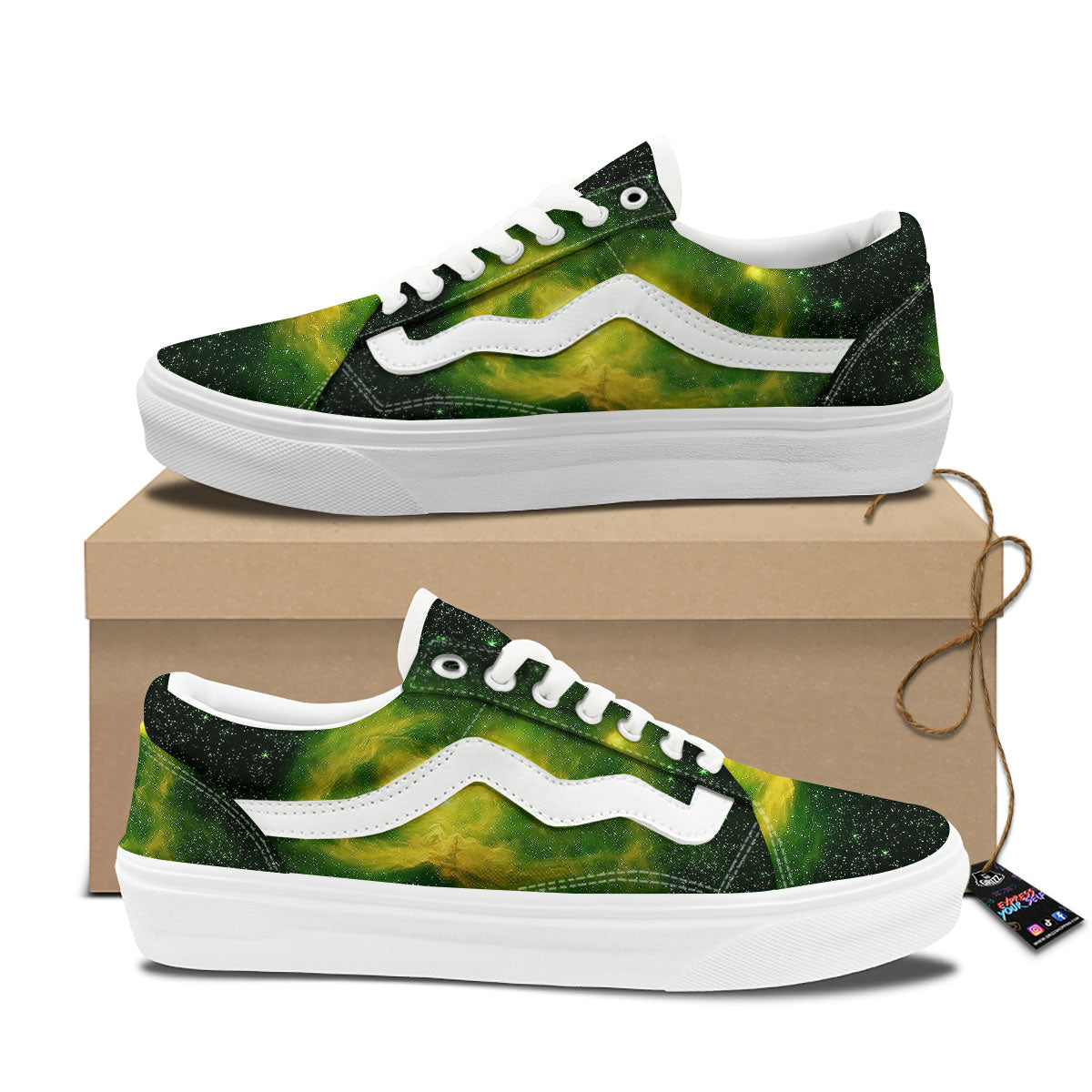 Galaxy Sparkle Green Print Skate Shoes-grizzshop