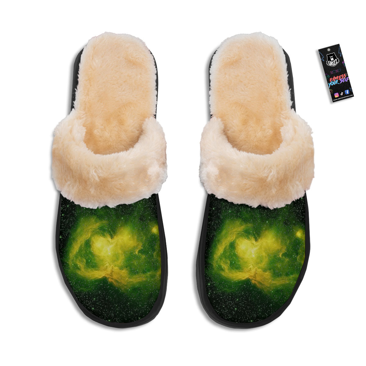 Galaxy Sparkle Green Print Slippers-grizzshop