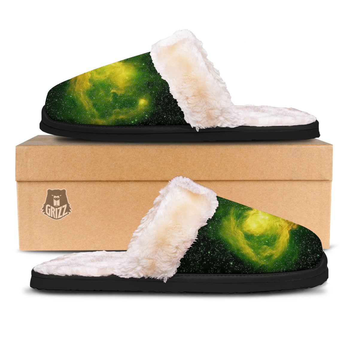 Galaxy Sparkle Green Print Slippers-grizzshop