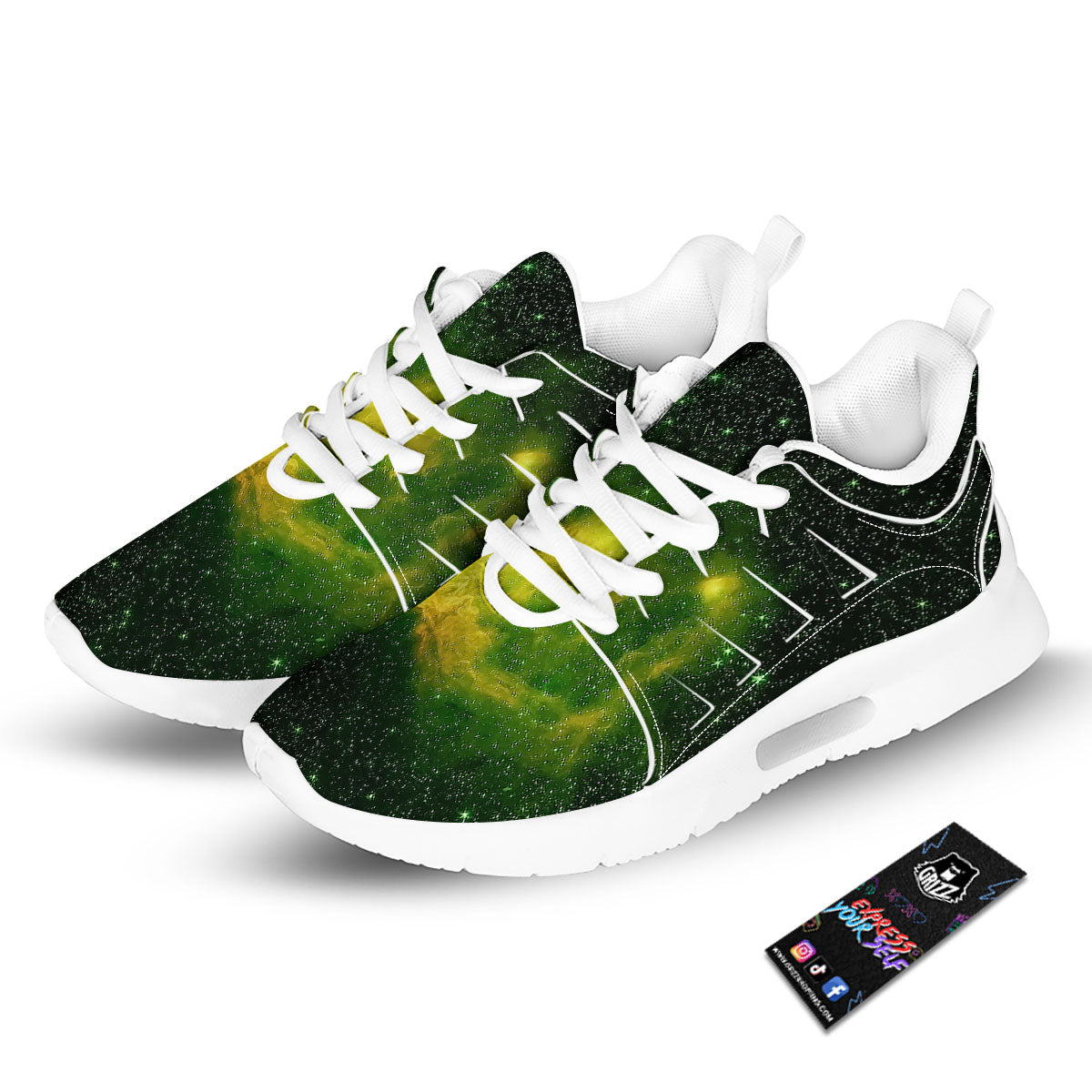 Galaxy Sparkle Green Print Tennis Shoes-grizzshop