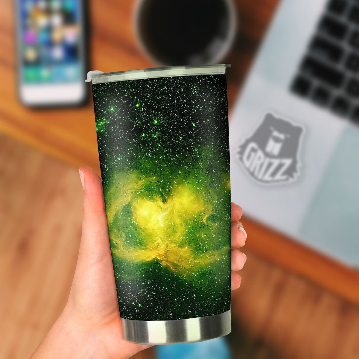 Galaxy Sparkle Green Print Tumbler-grizzshop