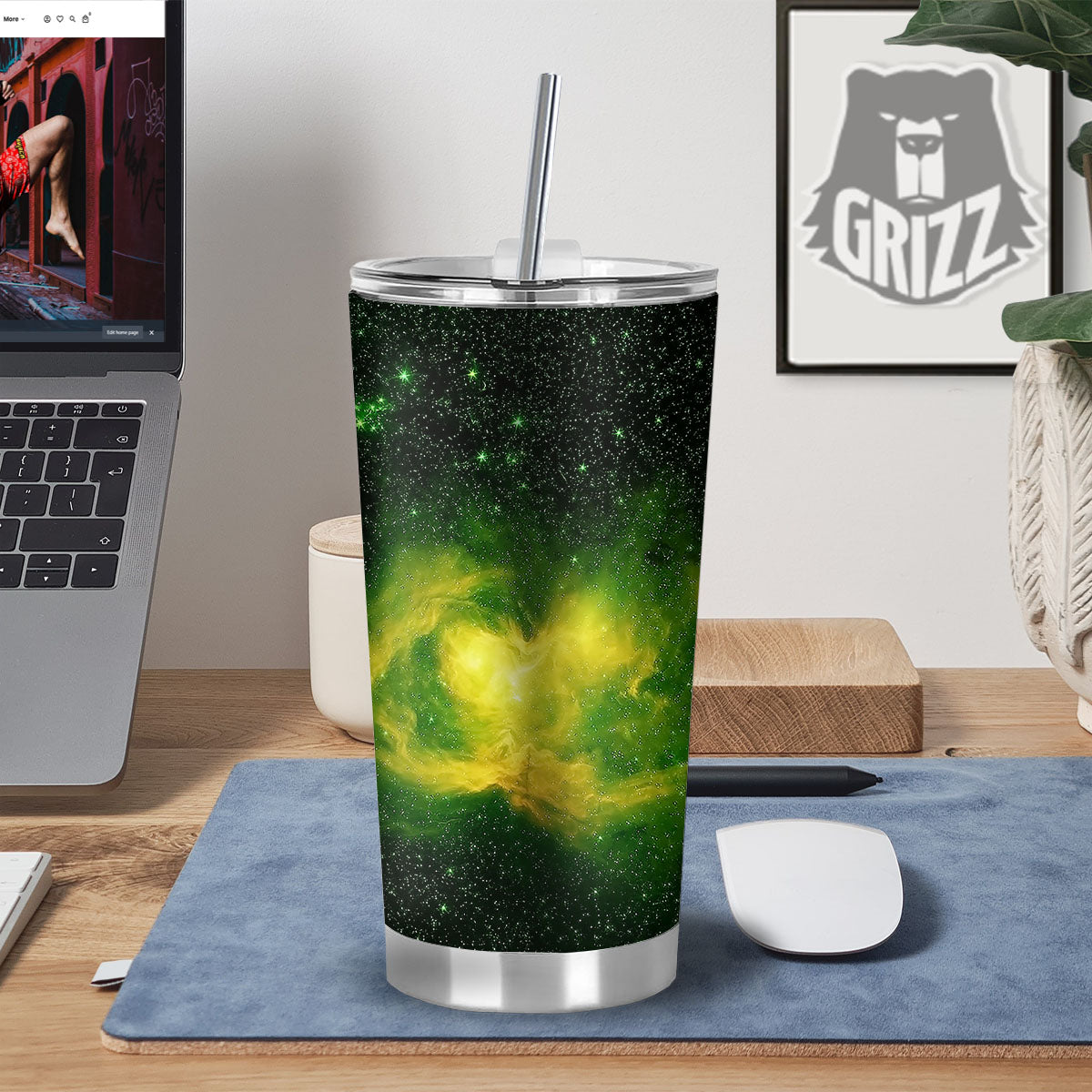 Galaxy Sparkle Green Print Tumbler-grizzshop