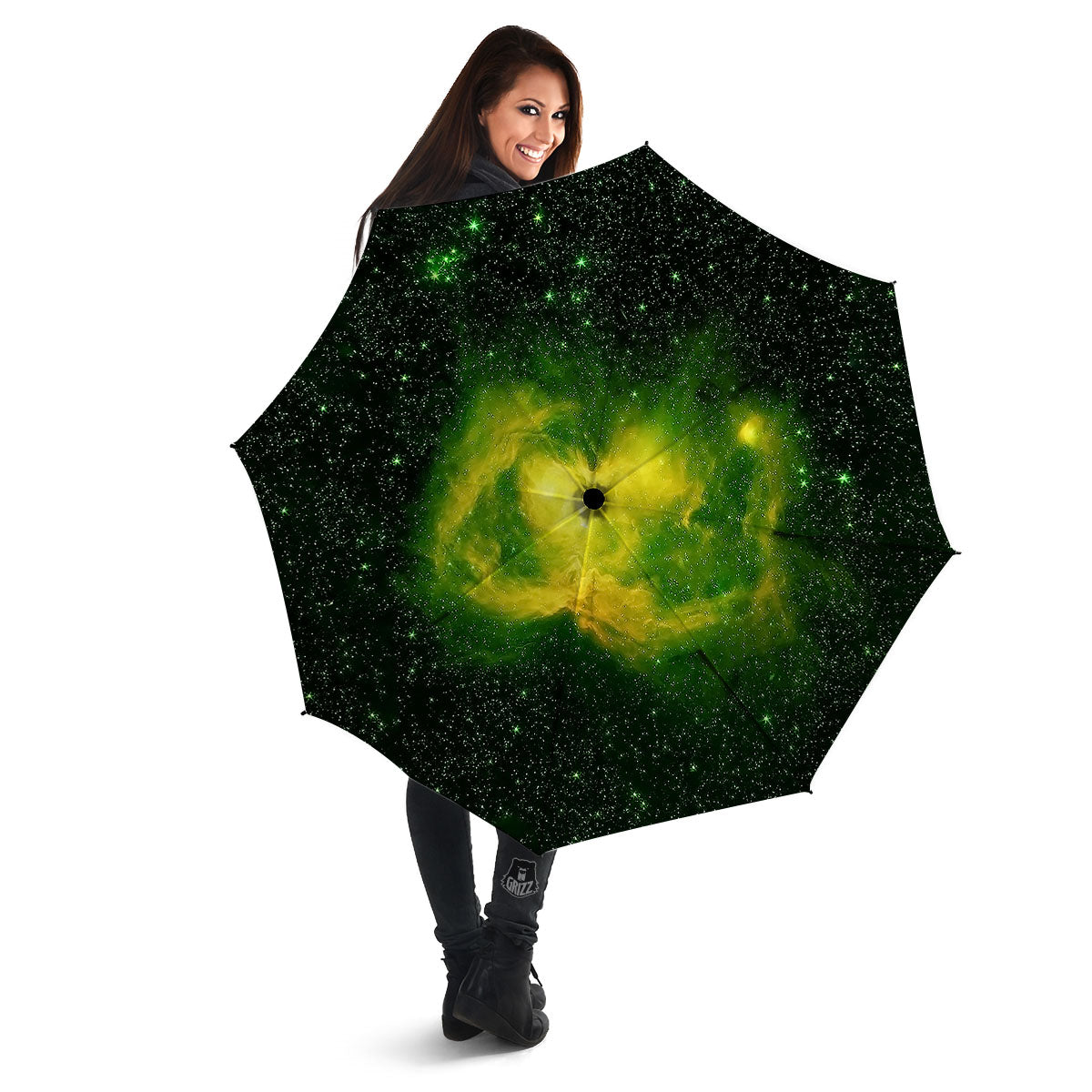 Galaxy Sparkle Green Print Umbrella-grizzshop