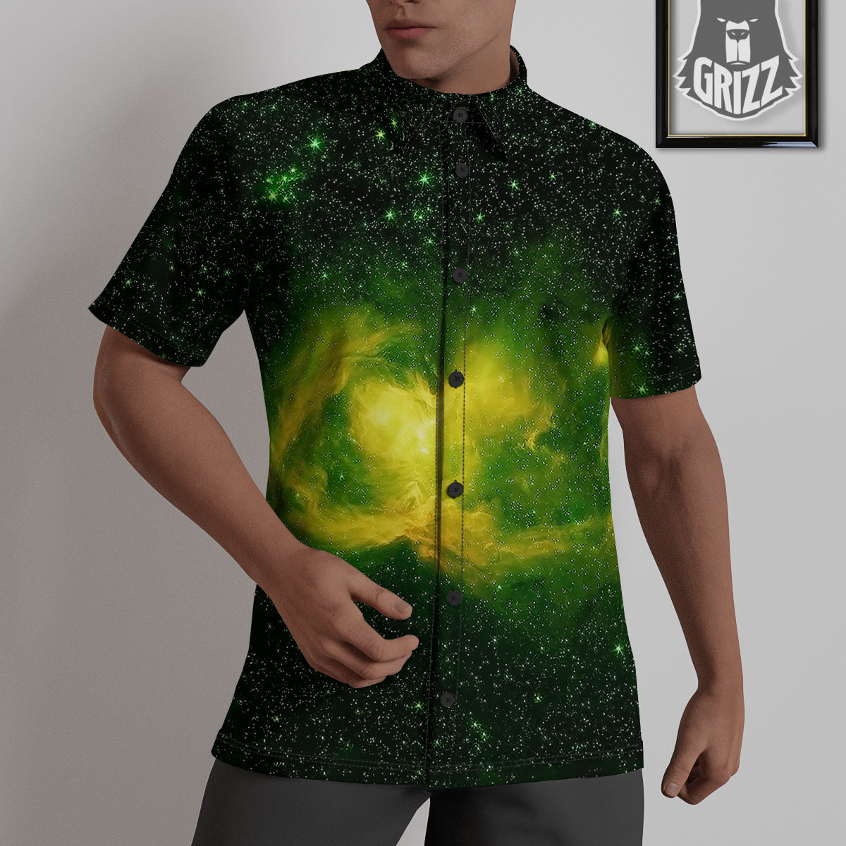 Galaxy Sparkle Green Print Untucked Shirts-grizzshop
