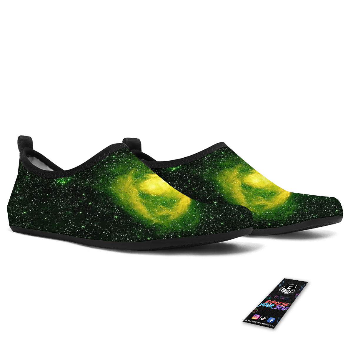 Galaxy Sparkle Green Print Water Shoes-grizzshop