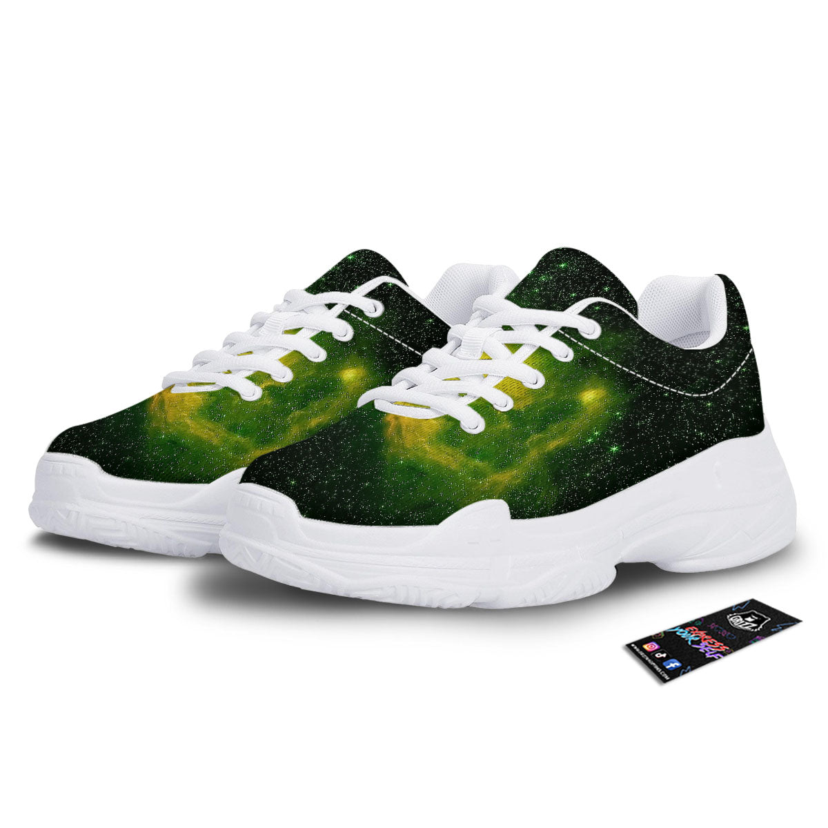 Galaxy Sparkle Green Print White Chunky Shoes-grizzshop