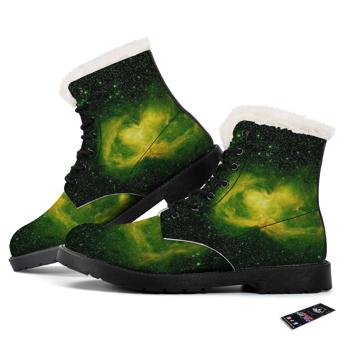 Galaxy Sparkle Green Print Winter Boots-grizzshop
