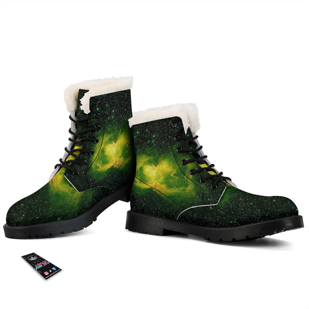 Galaxy Sparkle Green Print Winter Boots-grizzshop