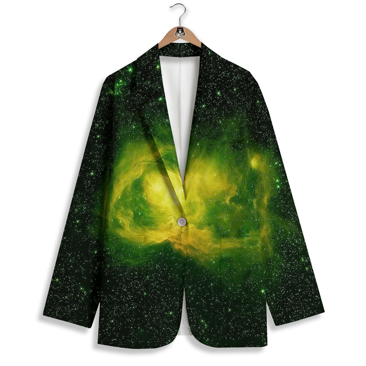 Galaxy Sparkle Green Print Women's Blazer-grizzshop