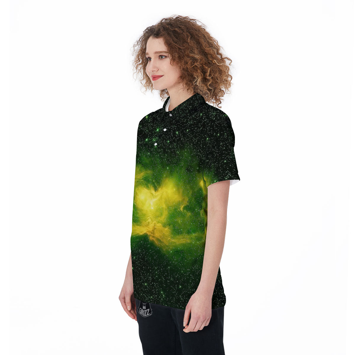 Galaxy Sparkle Green Print Women's Golf Shirts-grizzshop