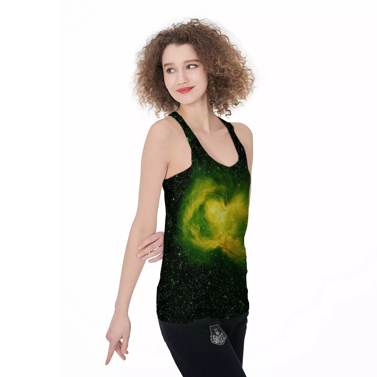Galaxy Sparkle Green Print Women's Racerback Tank Top-grizzshop